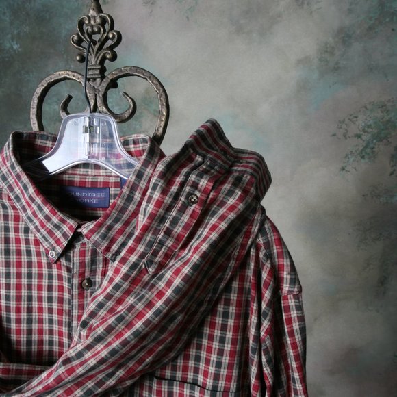 Roundtree and Yorke Mens Plaid Button Down Long Sleeve Shirt 2XL Green Red Khaki - Picture 5 of 6